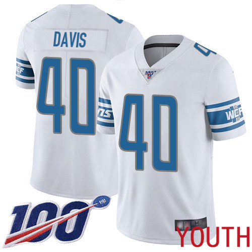 Detroit Lions Limited White Youth Jarrad Davis Road Jersey NFL Football 40 100th Season Vapor Untouchable